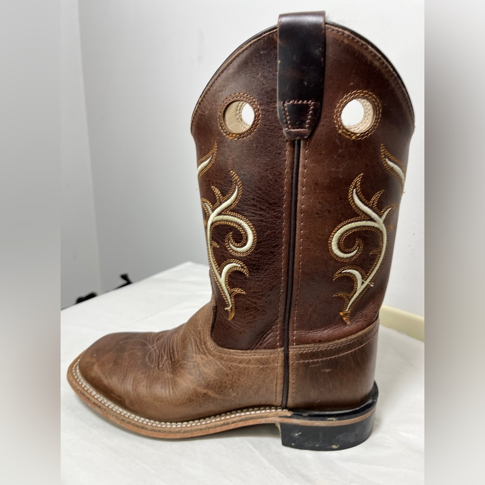 Old West Kids Leather Square Toe Cowboy Boots Sz 3 Western Country South - Picture 7 of 14